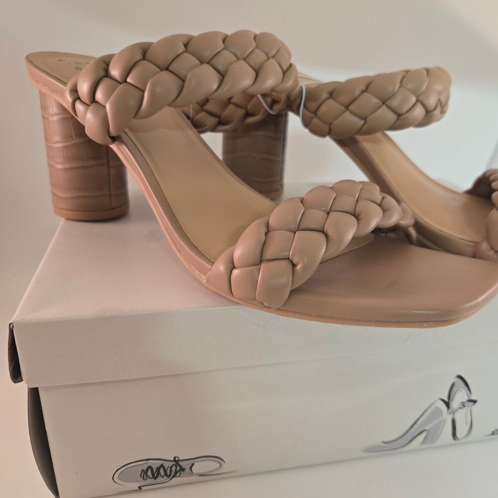 A New Day Basil Braided Mule Sandals Block Heel Straps Beige Tan New Size 10 - Picture 8 of 11